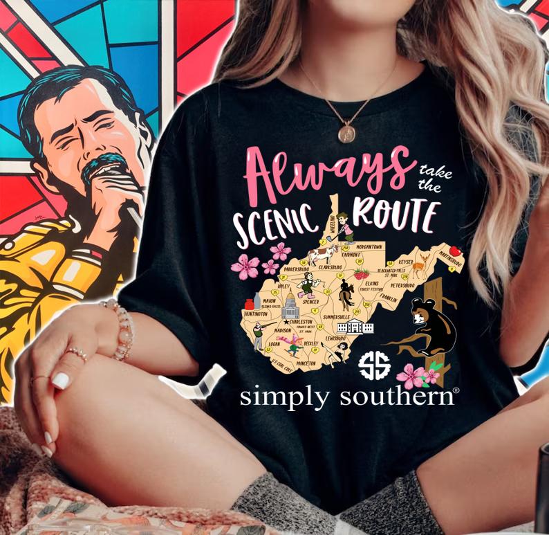 Awesome West Virginia always take the scenic route Simply Southern t-shirt woman shirt