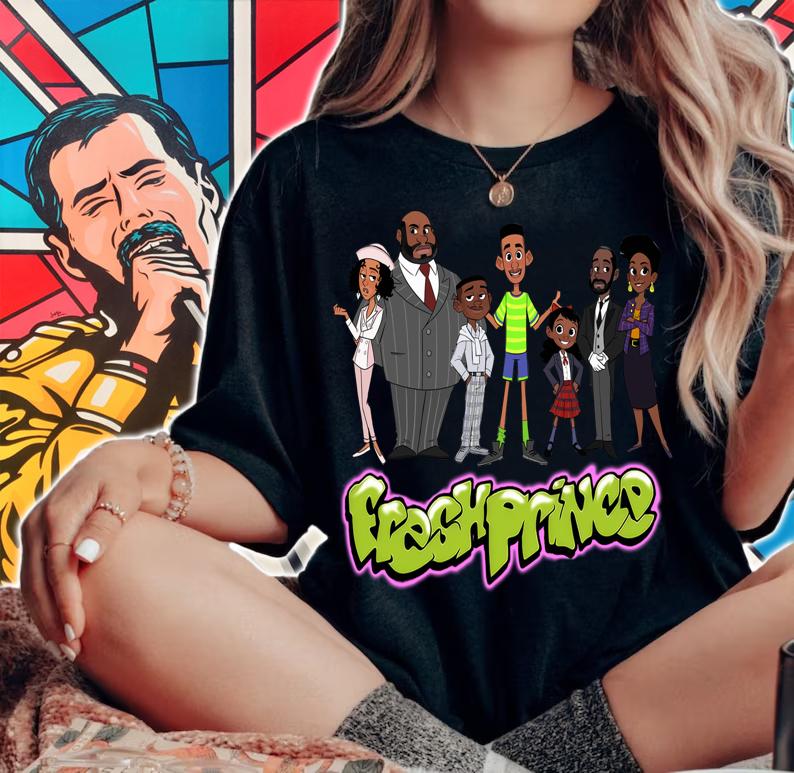 Fresh Prince characters cartoon t-shirt woman shirt