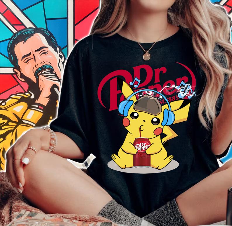 Pikachu Listen To Music And Drink Dr Pepper t-shirt woman shirt