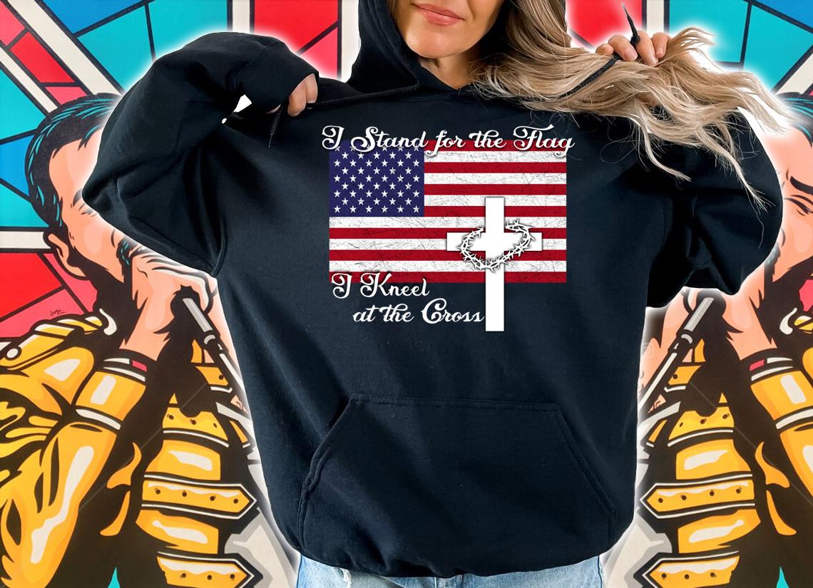 The best American Flag I Stand For The Flag I Kneel At The Cross The Holy Crown of Thorns t-shirt hoodie