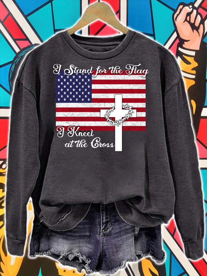 The best American Flag I Stand For The Flag I Kneel At The Cross The Holy Crown of Thorns t-shirt sweatshirt