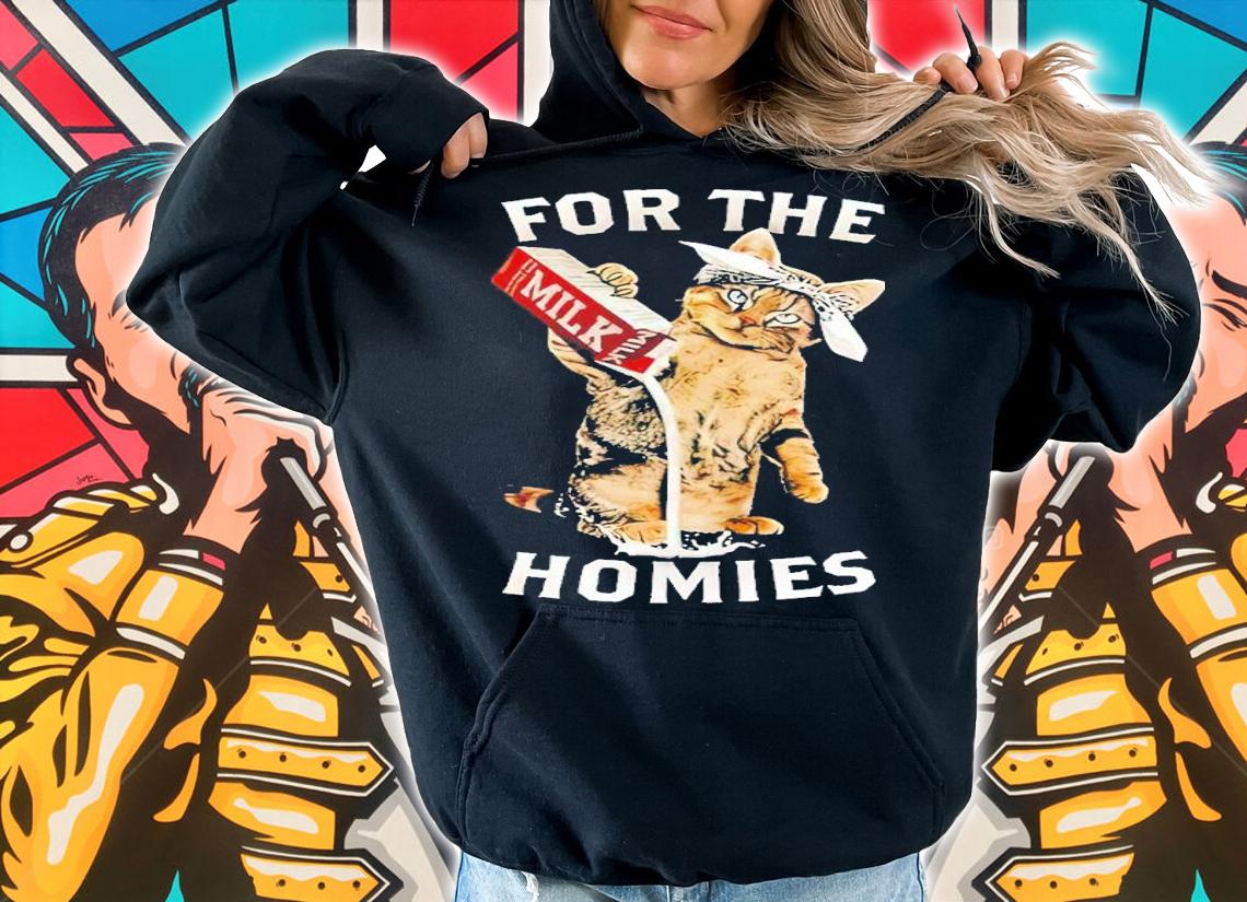 Cat Wearing Bandana Pouring Out Milk for the homies shirt t-shirt hoodie