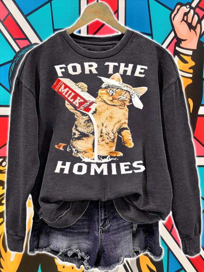 Cat Wearing Bandana Pouring Out Milk for the homies shirt t-shirt sweatshirt