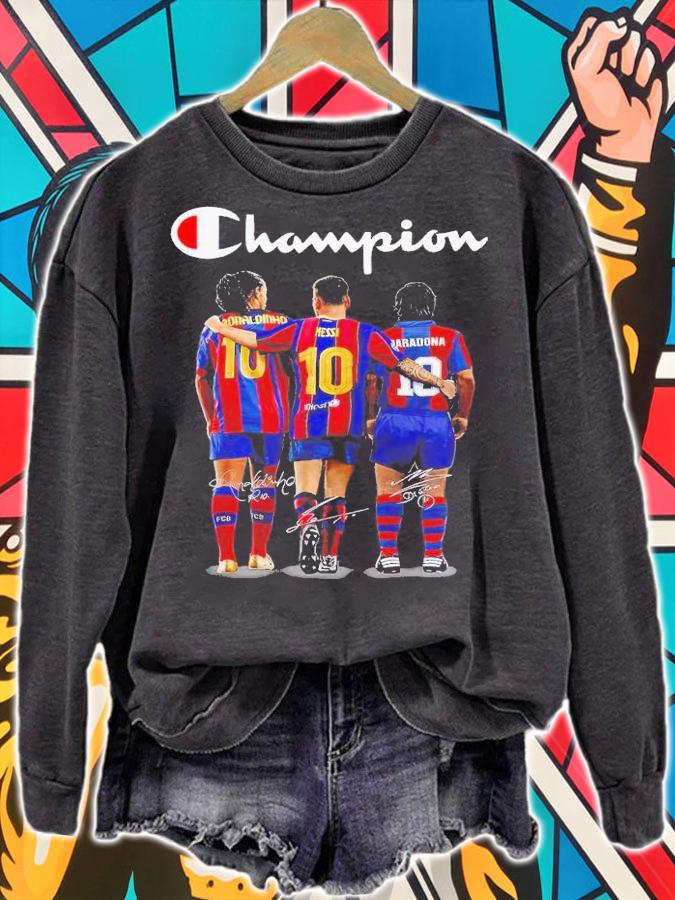 Champion Ronaldinho Lionel Messi Diego Maradona signatures shirt t-shirt sweatshirt