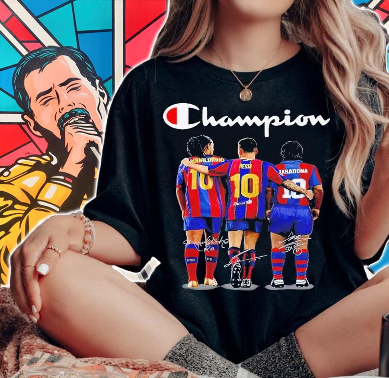 Champion Ronaldinho Lionel Messi Diego Maradona signatures shirt t-shirt woman shirt