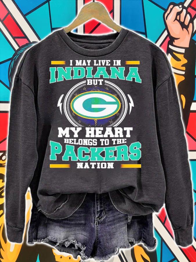 I may live in Indiana but my heart belongs to be Packers nation shirt t-shirt sweatshirt