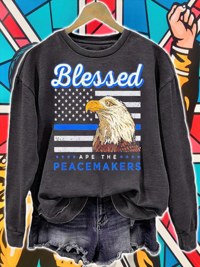 Blessed Are The Peacemakers Thin Blue Line Flag Police Blue Lives Matter shirt t-shirt