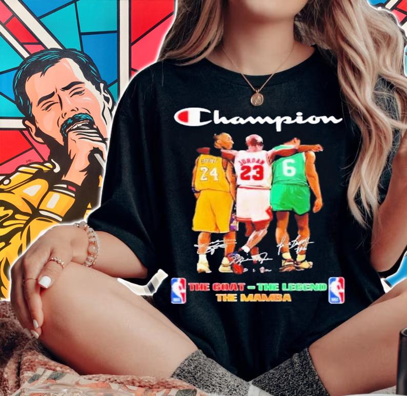 Champion The Mamba Kobe Bryant The Goat Michael Jordan The Legend Bill Russell t-shirt