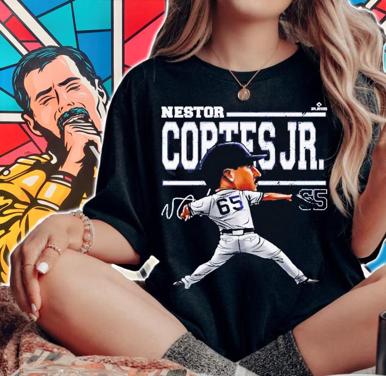 Nestor Cortes Jr. New York Y Cartoon Baseball Shirt t-shirt woman shirt