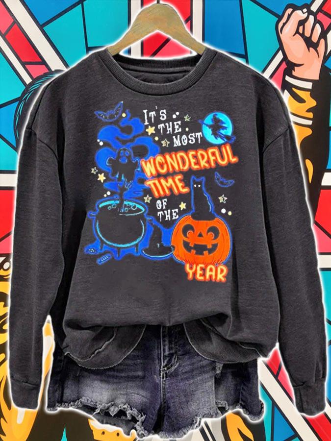Black Cat Halloween It's The Most Wonderful Time Of Year T-Shirt t-shirt sweatshirt