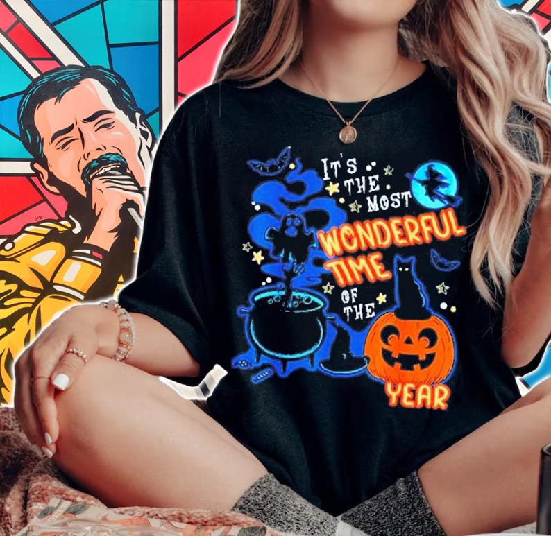 Black Cat Halloween It's The Most Wonderful Time Of Year T-Shirt t-shirt woman shirt