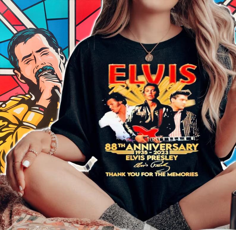 Official Elvis Presley 88th Anniversary 1935-2023 Signature Thank You For The Memories Shirt t-shirt woman shirt