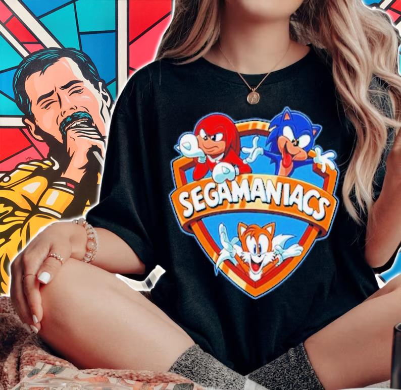 Segamaniacs Sonic The Hedgehog Sega And Animaniacs Parody Shirt t-shirt woman shirt