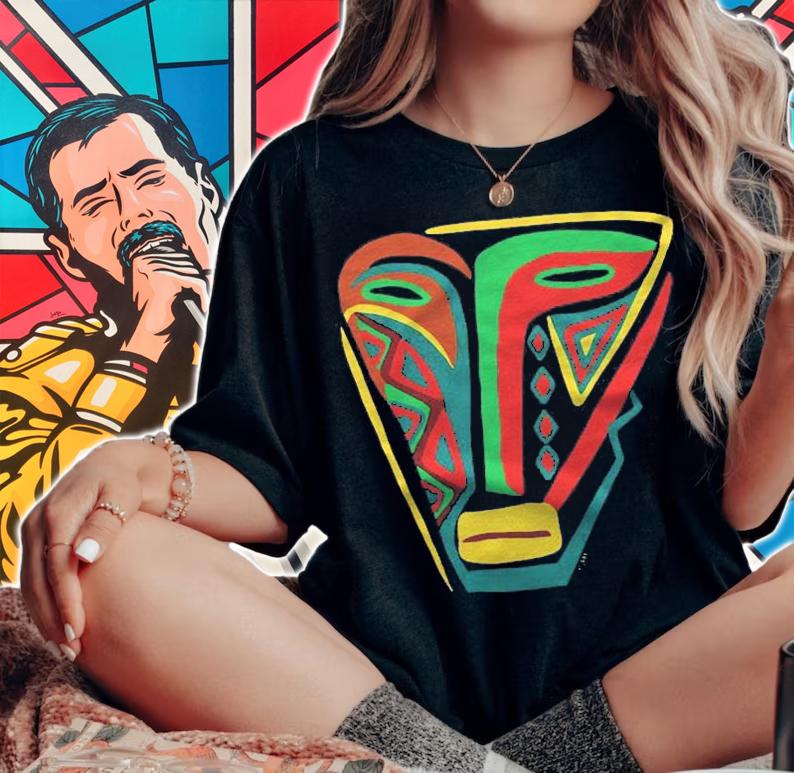 African Mask Outsider Art Abstract Graphic shirt t-shirt woman shirt