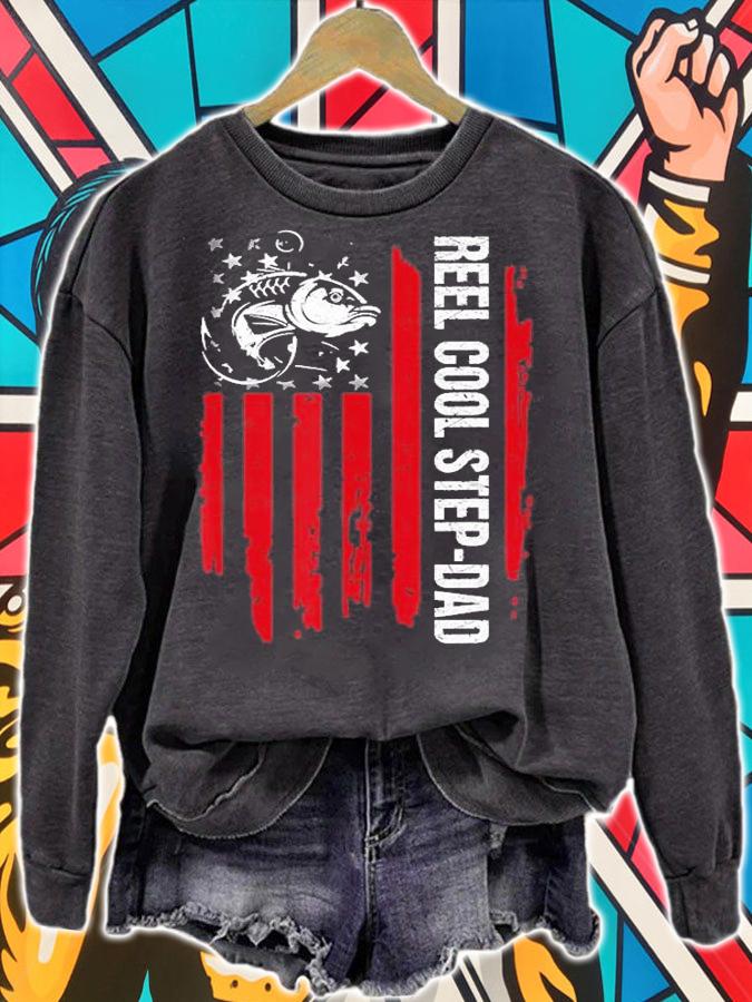 Reel Cool Step Dad American Flag Fishing Fathers Day T-Shirt t-shirt