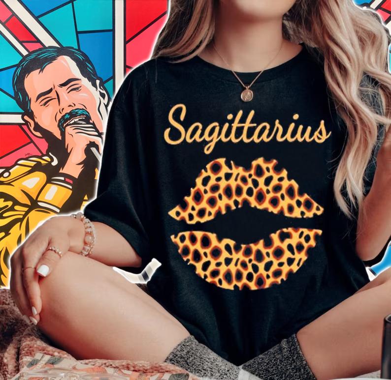 Sagittarius Leopard Lips Queen Zodiac Birthday T-Shirt t-shirt woman shirt