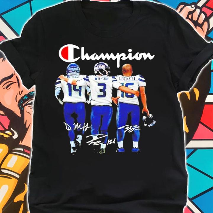 Seattle Seahawks Champions DK Metcalf Vs Russell Wilson And Tyler Lockett Signatures Shirt t-shirt