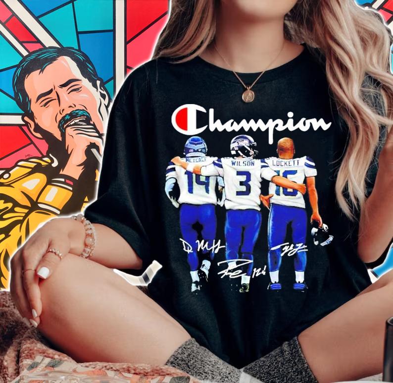 Seattle Seahawks Champions DK Metcalf Vs Russell Wilson And Tyler Lockett Signatures Shirt t-shirt
