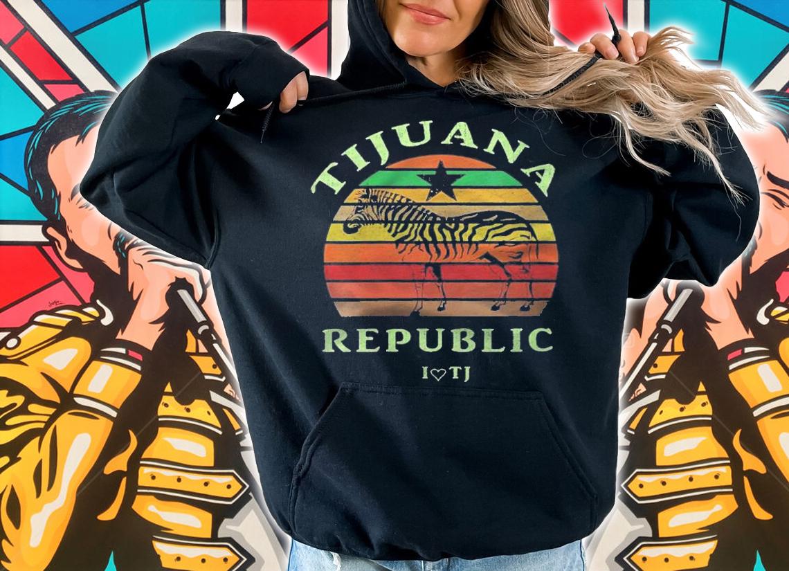 Womens Tijuana Republic Tj Baja Mexico Retro Sunset Zebra Beach Shirt t-shirt