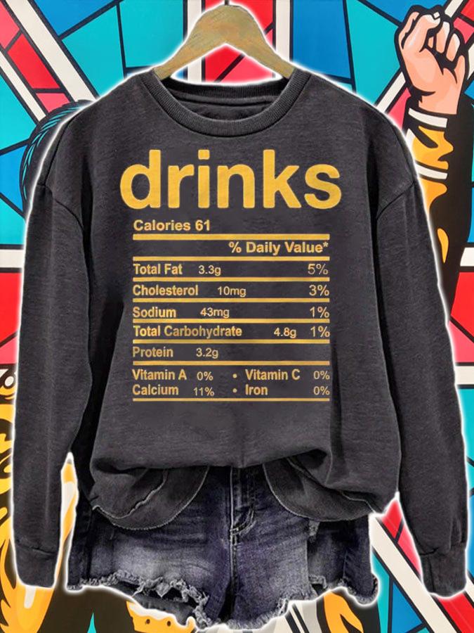 Drinks Nutrition Facts Funny Thanksgiving Christmas Shirt t-shirt sweatshirt
