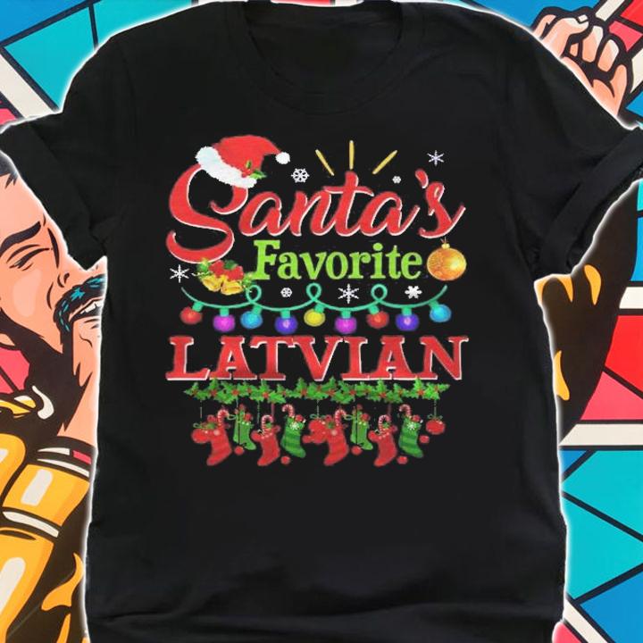 Funny Santas Favorite Latvian Christmas Santa Hat Light Shirt t-shirt shirt