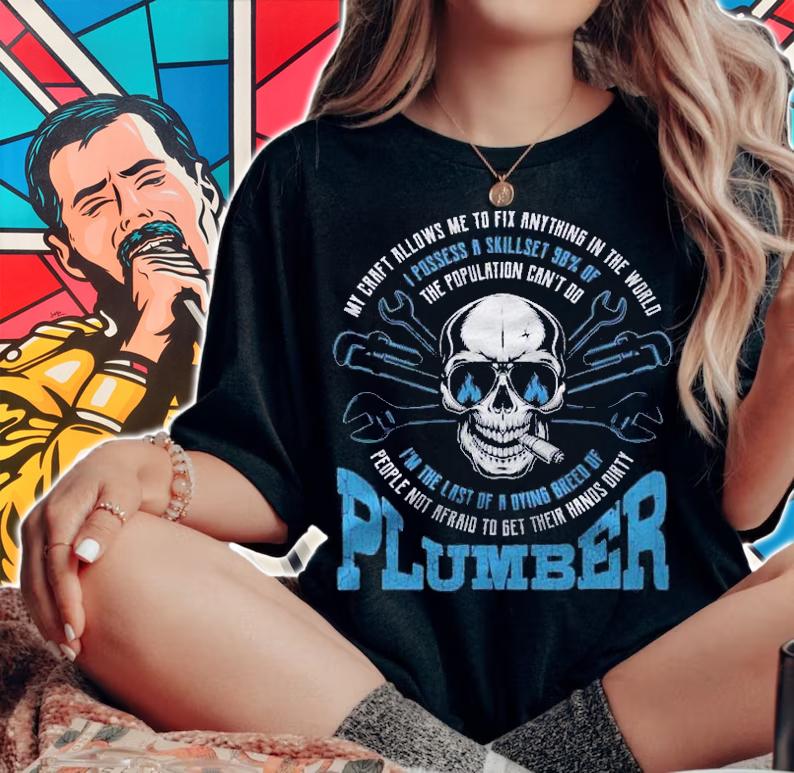 Plumbing Workers Cool Vintage Skull Plumber Shirt t-shirt woman shirt