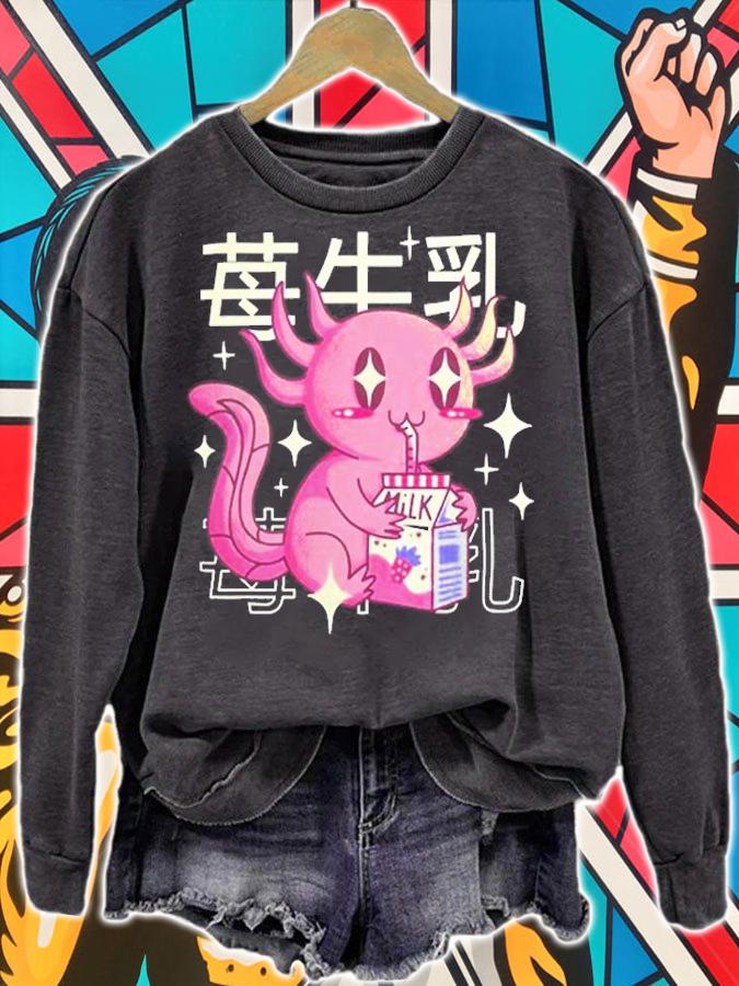 Happy Axolotl With Strawberry Milk Japan Style Otaku Anime T-Shirt t-shirt sweatshirt