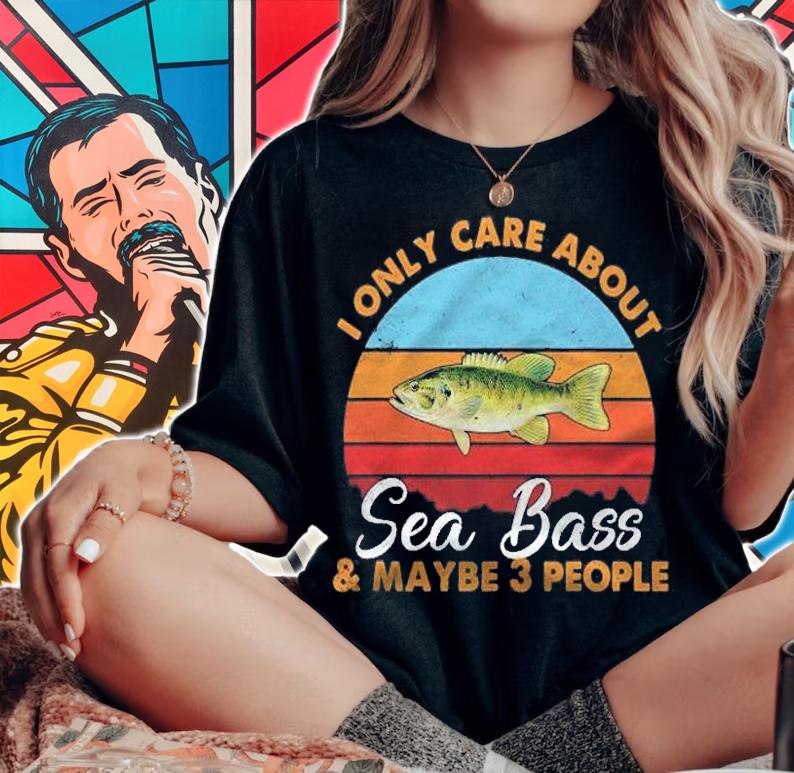 Retro Style Sunset Sea Bass Fishing Shirt t-shirt woman shirt