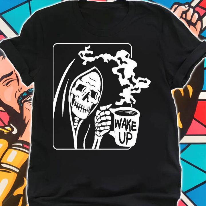 Skeleton Drinking Coffee T-Shirt t-shirt