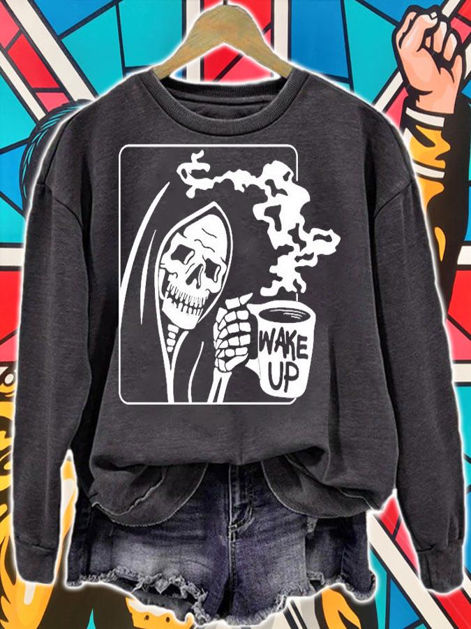 Skeleton Drinking Coffee T-Shirt t-shirt