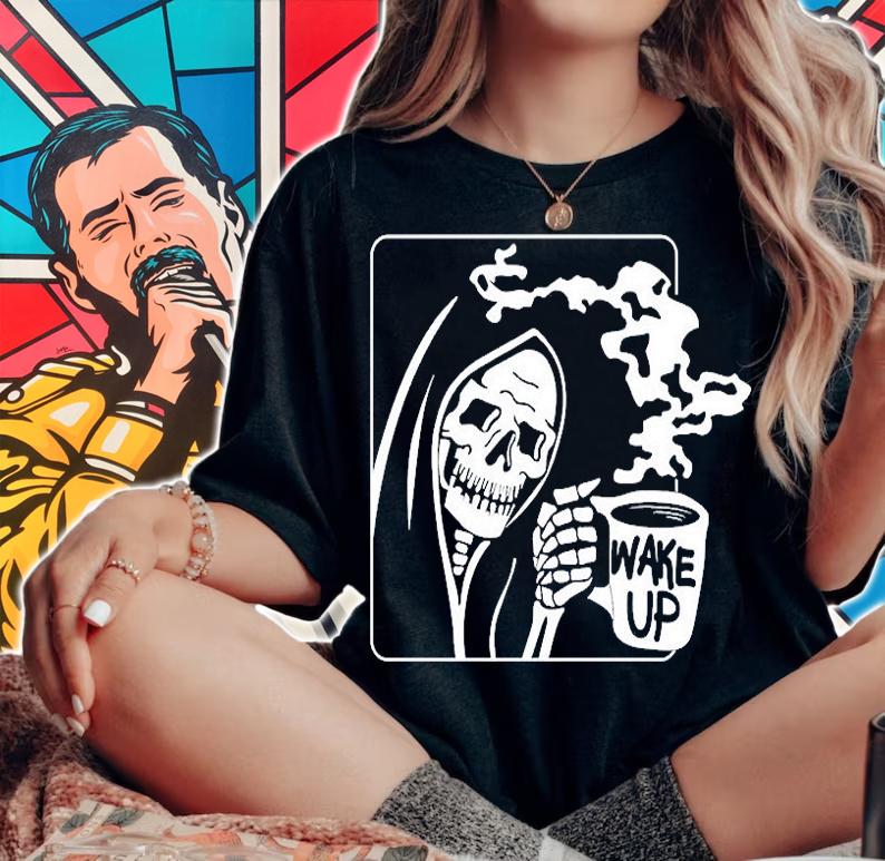 Skeleton Drinking Coffee T-Shirt t-shirt