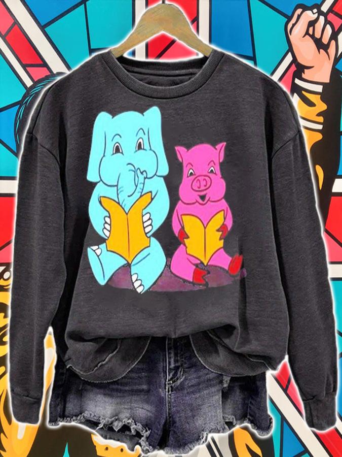 Reading Elephant And Pig Friends Lovely Perfect Gift T-Shirt t-shirt sweatshirt