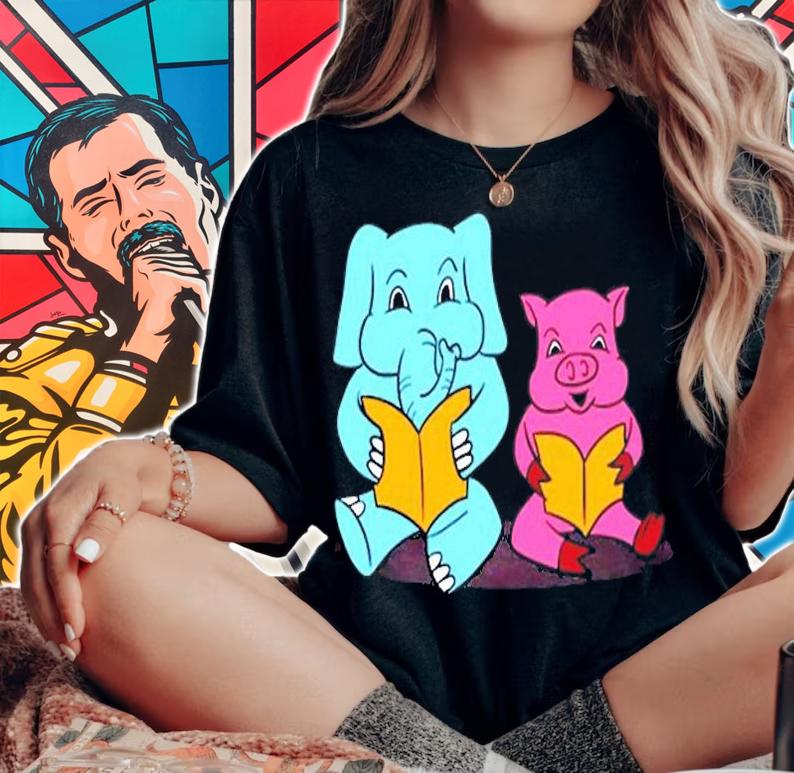 Reading Elephant And Pig Friends Lovely Perfect Gift T-Shirt t-shirt woman shirt