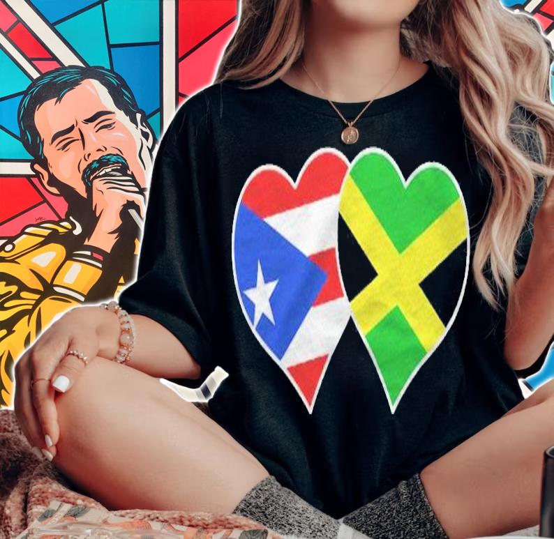 Jamaican Puerto Rican Heart Jamaica Puerto Rico Flag shirt t-shirt