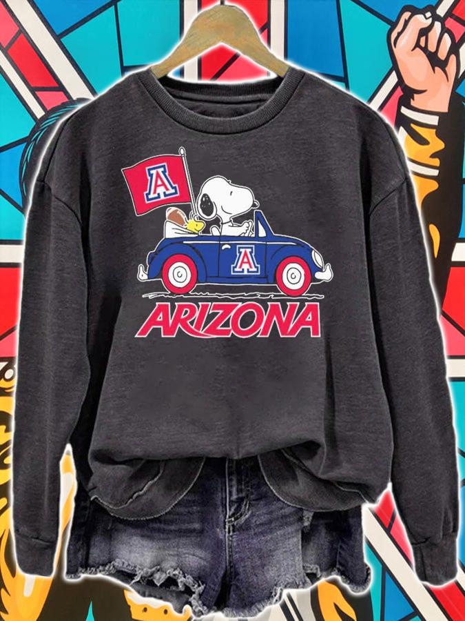 Snoopy And Woodstock Driving Car Arizona Wildcats Flag t-shirt