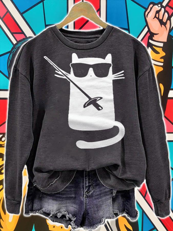 Funny Cat Wearing Sunglasses Fencing Shirt sweatshirt