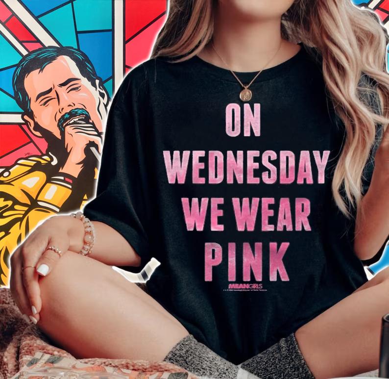 Mean Girls On Wednesday We Wear Pink Distressed Text Premium Shirt woman shirt