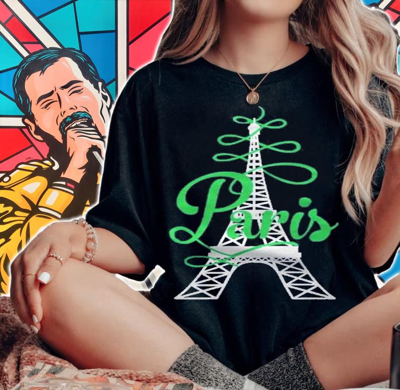 Paris Script Eiffel Tower French France shirt