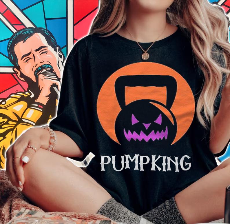 Kettlebell Halloween Gym Workout Pumpking Shirt woman shirt