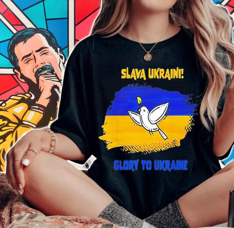 Slava Ukraini Glory To Ukraine Ukrainian Flag Peace And Dove Save Ukraine T-Shirt