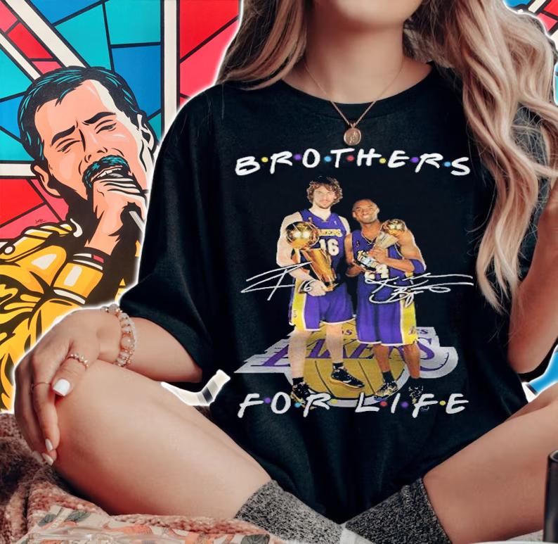 Kobe Bryant and Pau Gasol Brothers For Life signatures shirt