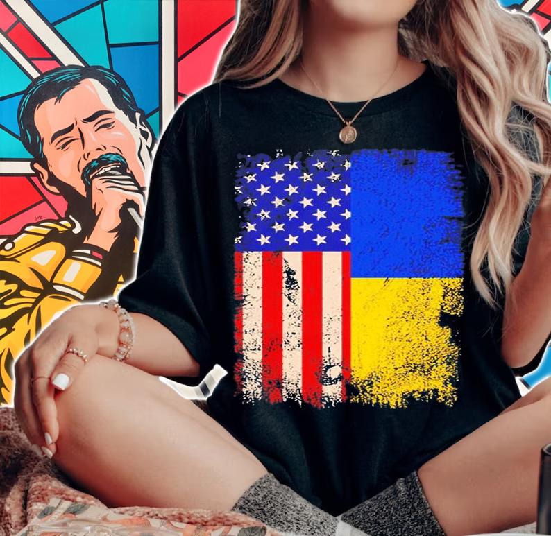 Support Ukraine American Flag Ukrainian Roots t-shirt woman shirt