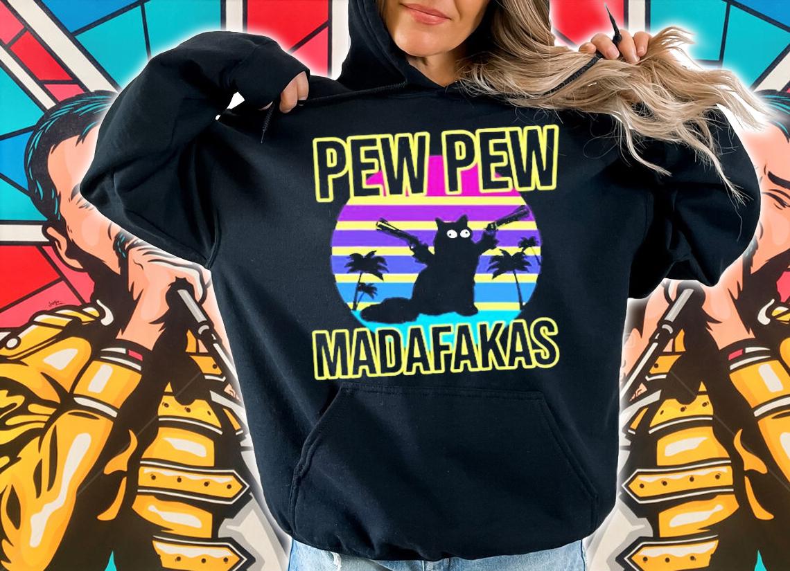 Pew Pew Madafakas Vaporwave Cat Maine Coon T-Shirt