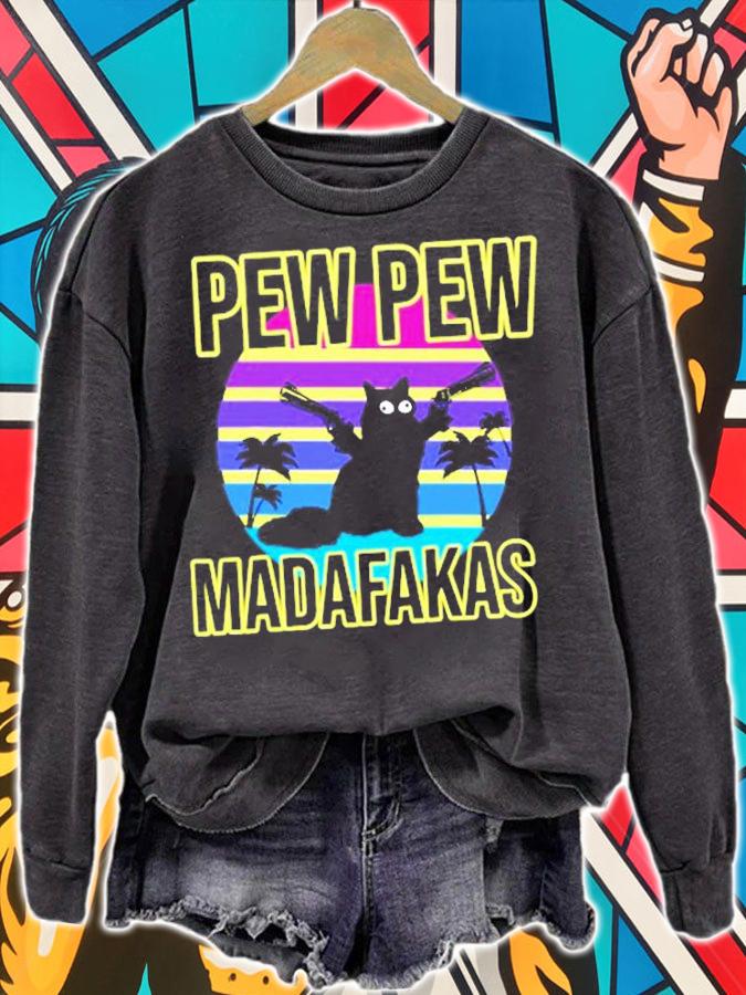 Pew Pew Madafakas Vaporwave Cat Maine Coon T-Shirt