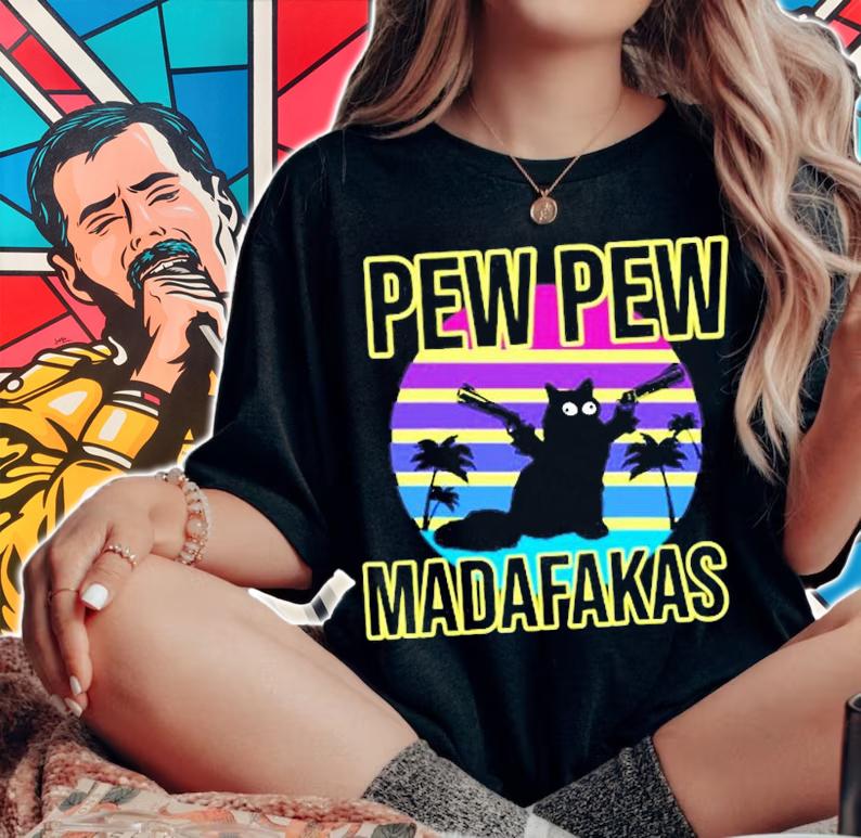 Pew Pew Madafakas Vaporwave Cat Maine Coon T-Shirt