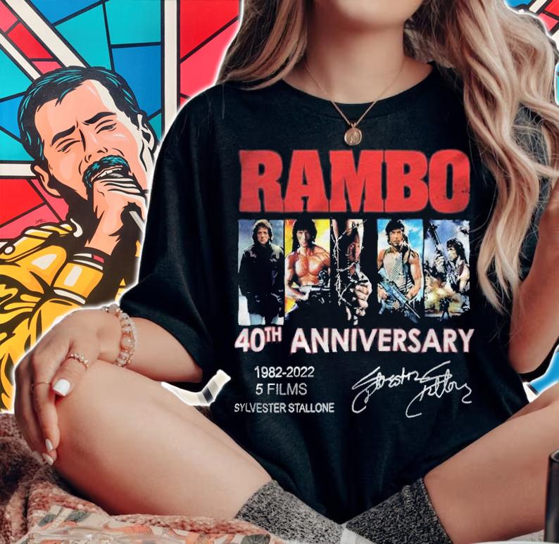 Rambo 40th anniversary 1982-2022 5 films Sylvester Stallone signature shirt woman shirt