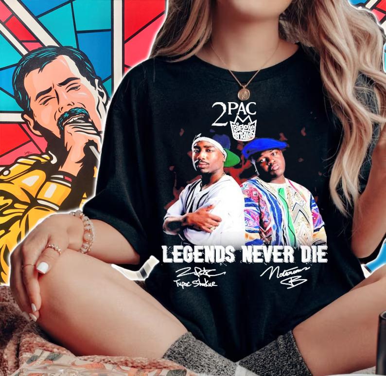 2PAC Biggie Smalls legends never die signed t-shirt woman shirt
