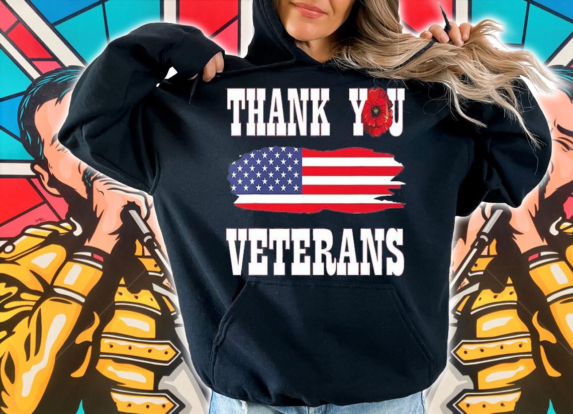 Thank You Veterans Shirt With American Flag Red Poppy T-Shirt