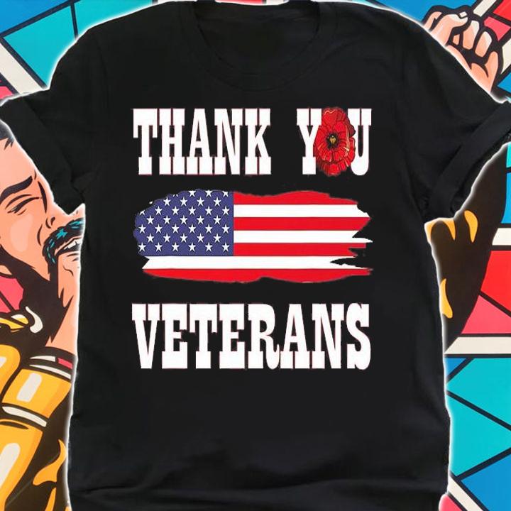 Thank You Veterans Shirt With American Flag Red Poppy T-Shirt