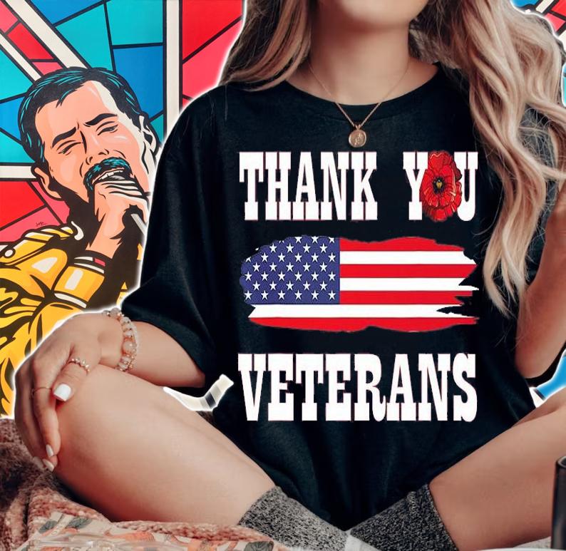 Thank You Veterans Shirt With American Flag Red Poppy T-Shirt